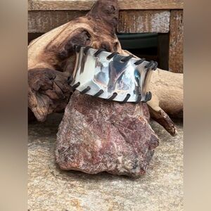 VINTAGE Carolyn Pollack Leather Lace Trimmed 925 Cuff Bracelet NEW!